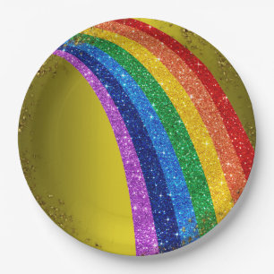 Golden Sparkles and Glitter Rainbow Unicorn Party Paper Plates