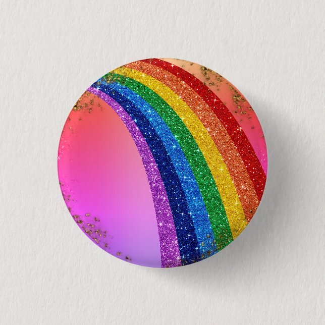 Golden Sparkles and Glitter Rainbow Unicorn Pink Button (Front)