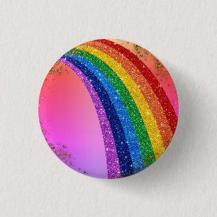 Golden Sparkles and Glitter Rainbow Unicorn Pink Button