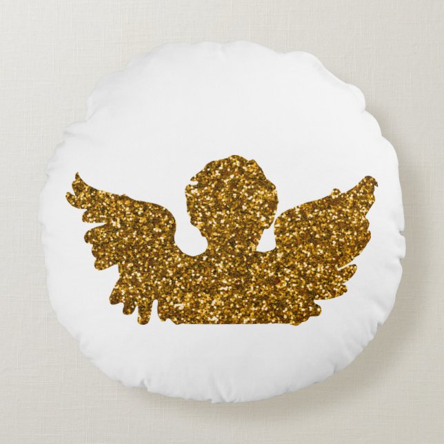 Golden Sparkling Christmas Angel  Round Pillow (Front)
