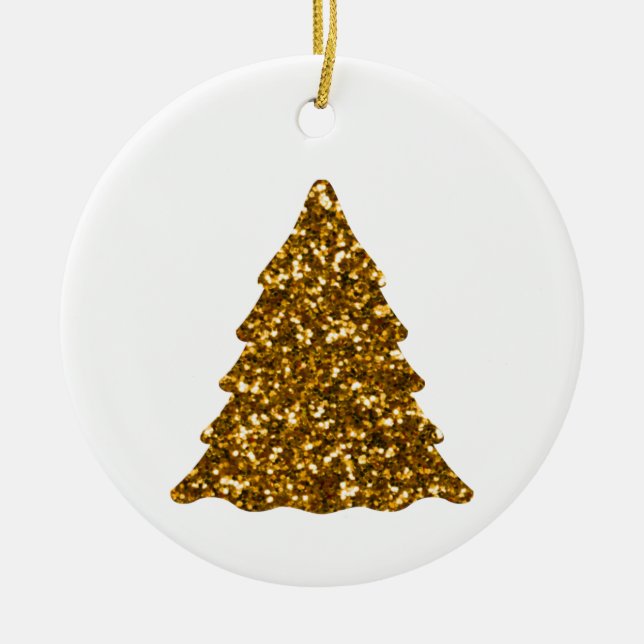 Golden Sparkling Christmas Tree Ceramic Ornament (Front)