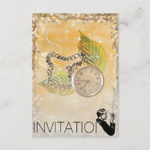 Golden Sparkling Clock Perals Gentelmen Invitation