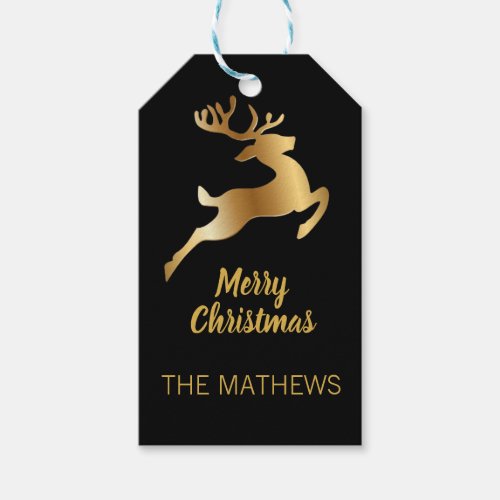 GOLDEN SPARKLING REINDEER CHRISTMAS GIFT TAGS