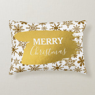 Golden Sparkling Snow Merry Christmas Accent Pillow