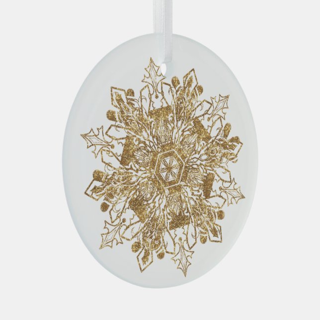 Golden Sparkling Snowflake Christmas Glass Glass Ornament (Front Right)