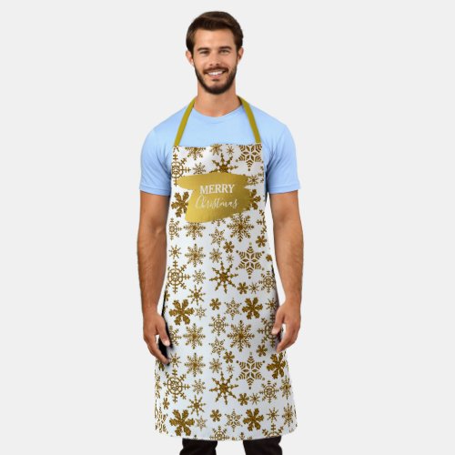 Golden Sparkling Snowflakes Merry Christmas Apron