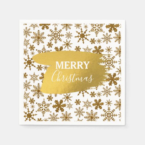 Golden Sparkling Snowflakes Merry Christmas Napkins