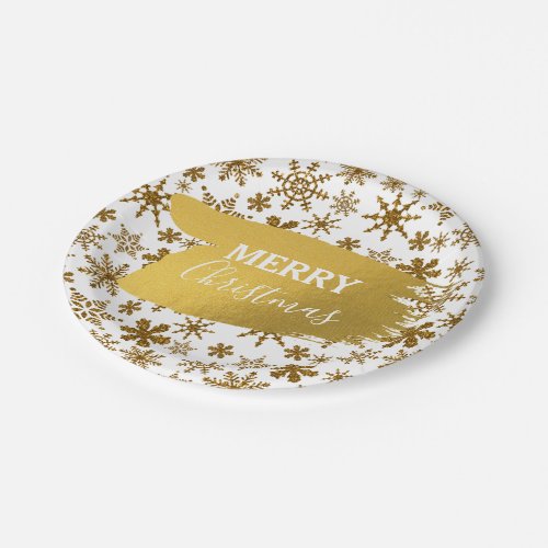 Golden Sparkling Snowflakes Merry Christmas Paper Plates
