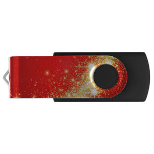 Golden Sparkling Trail on Vibrant Red Background Flash Drive