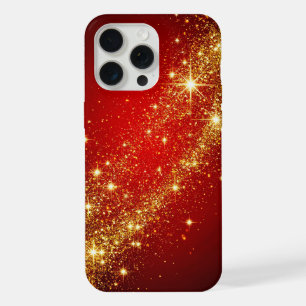 Golden Sparkling Trail on Vibrant Red Background iPhone 15 Pro Max Case