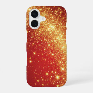 Golden Sparkling Trail on Vibrant Red Background iPhone 16 Case