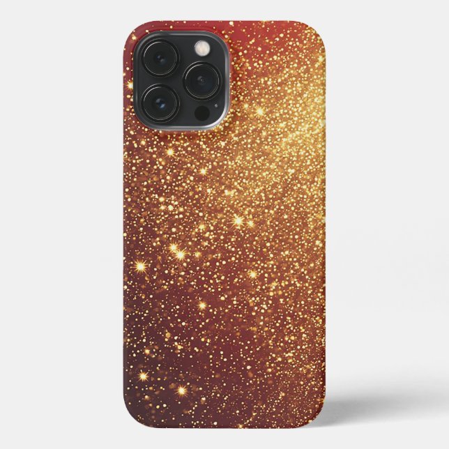 Golden Sparkling Trail on Vibrant Red Background iPhone Case (Back)