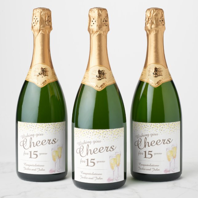 Golden Sparkling Wine 15th anniversary custom  Sparkling Wine Label (Bottles)