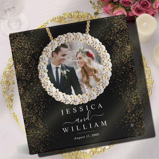 Golden Sparkly Elegant Custom Wedding Photo Album  3 Ring Binder (Creator Uploaded)