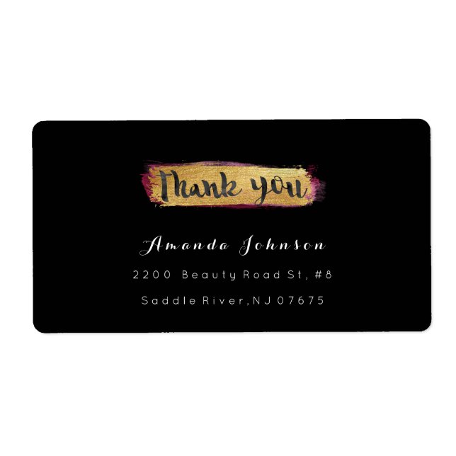 Golden Sparkly Pink Brush Stroke Thank You Label (Front)