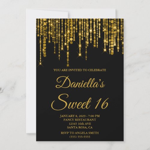 Golden Sparkly String Lights Black Sweet 16