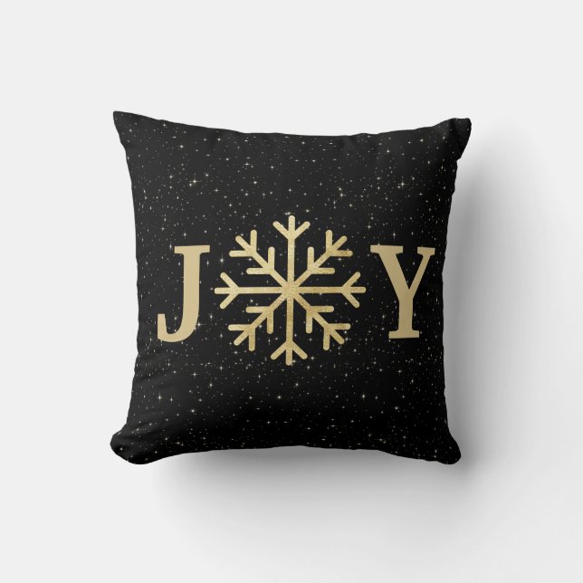 Golden Sparks and Snowflakes Throw Pillow (Front)