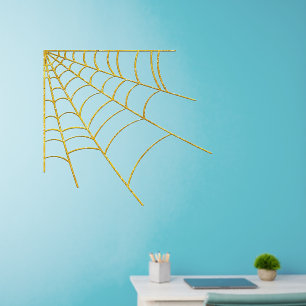 Golden Spider Web Corner on 36" sq Wall Decal