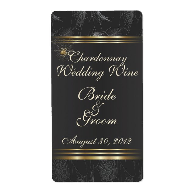 Golden Spiders Elegant Wedding Wine Label (Front)