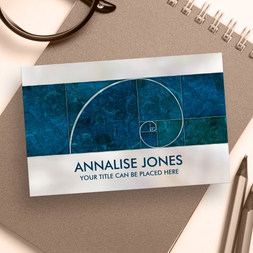 Golden Spiral _  Aqua Blue Marble and pearl Business Card