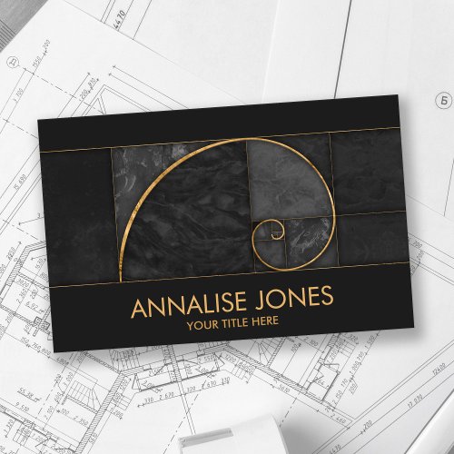 Golden Spiral _  Black Marble and gold Business Card