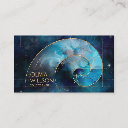 Golden Spiral Cosmos Wave Watercolor Business Card