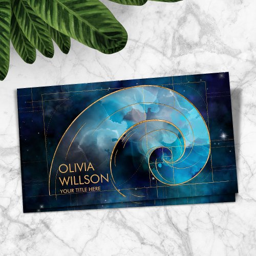 Golden Spiral Cosmos Wave Watercolor Business Card