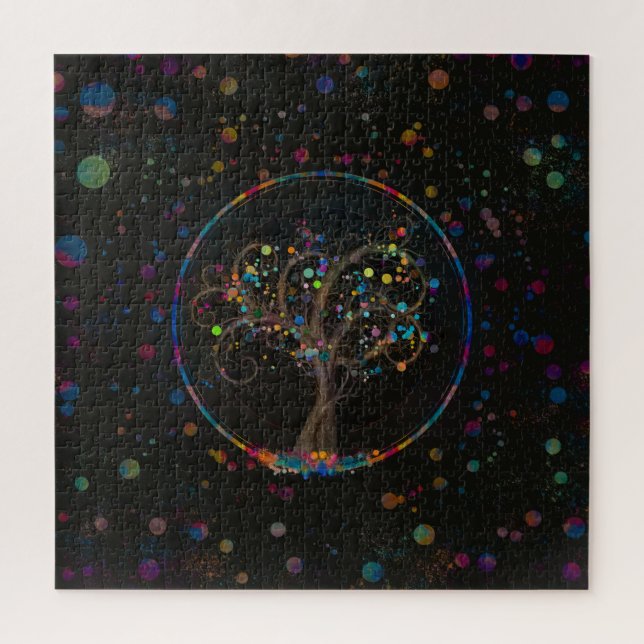 Golden Spiral Tree Color Paint Splatter #1 Jigsaw Puzzle (Vertical)