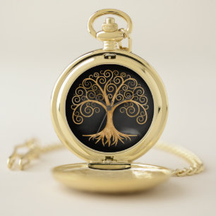 Golden Spiral Tree of Life Pocket Watch