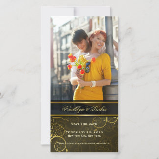 Golden Spiral Vines Green Elegant Classy Photo Save The Date