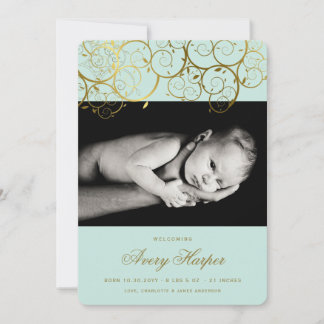 Golden Spirals Baby Boy Photo Birth Announcement