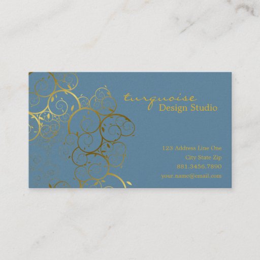 Customizable Golden Spirals Leaves Ornamental Deco Vintage Chic Business Card Template
