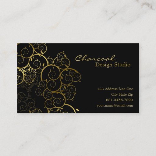 Customizable Golden Spirals Leaves Ornamental Deco Vintage Chic Business Card Template