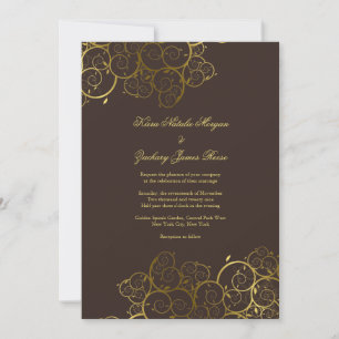Golden Spirals Vine Classy Expresso Wedding Invite