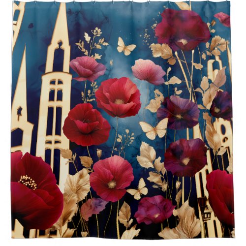 Golden Spires and Crimson Blooms