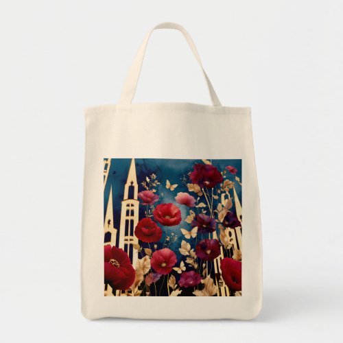 Golden Spires and Crimson Blooms