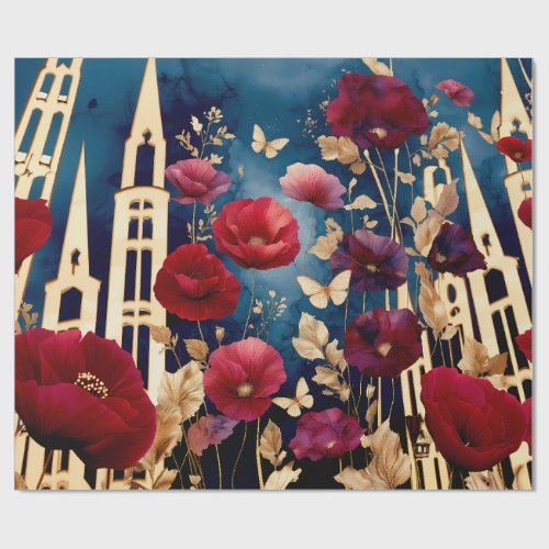 Golden Spires and Crimson Blooms