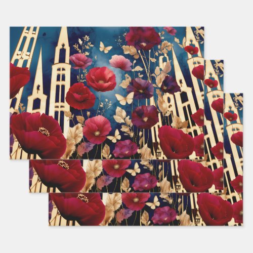 Golden Spires and Crimson Blooms