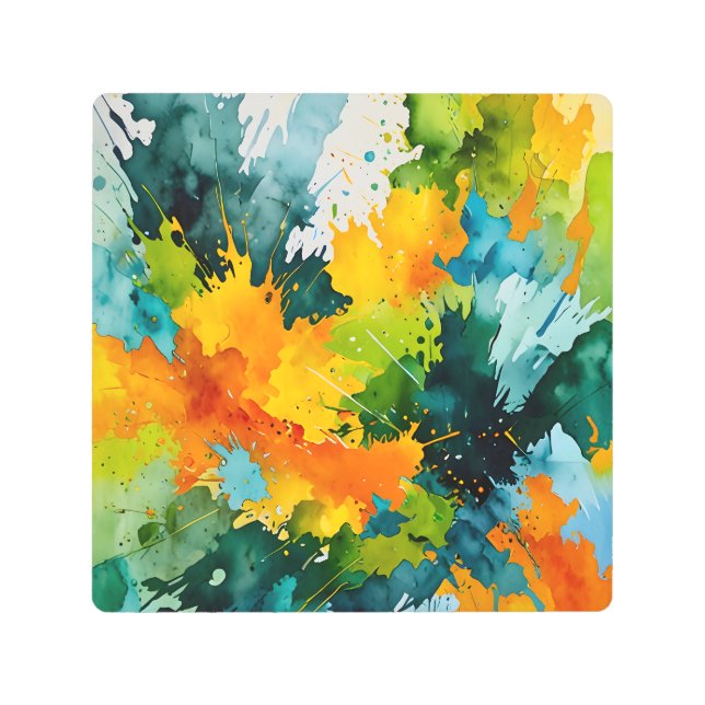 Golden Splash & Emerald Waves Metal Print (Front)