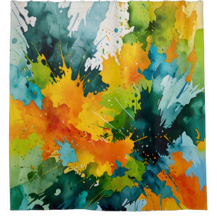 Golden Splash & Emerald Waves Shower Curtain