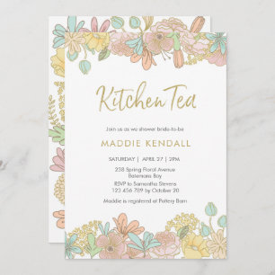 Golden Spring floral Kitchen Tea Party Invitation