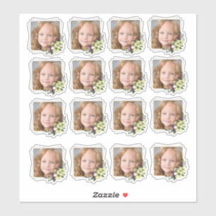 Golden Square frame with flowers custom Photo Sticker