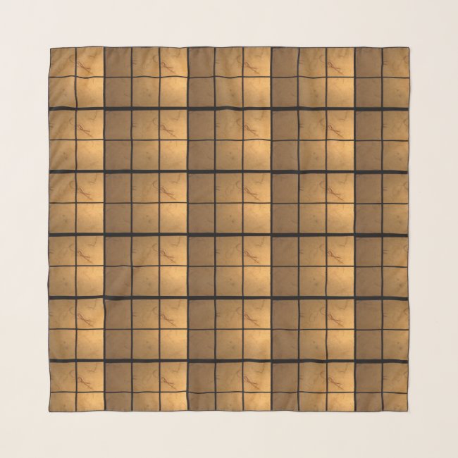 Golden Squares Pattern Chiffon Scarf
