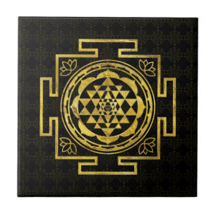 Golden Sri Yantra / Sri Chakra Ceramic Tile