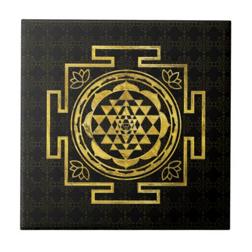 Golden Sri Yantra   Sri Chakra Ceramic Tile