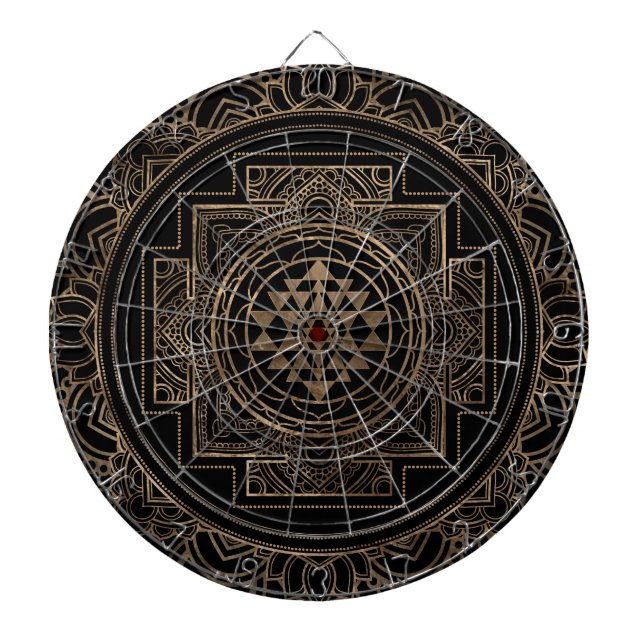 Golden Sri Yantra  / Sri Chakra in lotus Dart Board (Front)