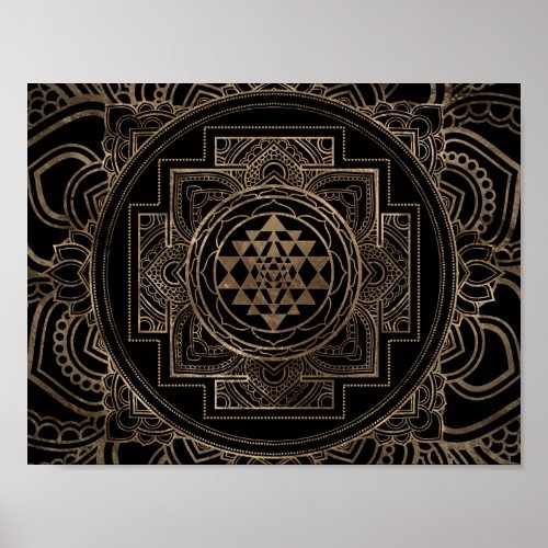 Golden Sri Yantra  Sri Chakra in lotus Poster