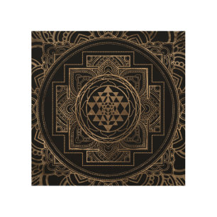 Golden Sri Yantra  / Sri Chakra in lotus Wood Wall Art