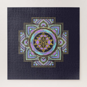 Golden Sri Yantra  / Sri Chakra in pastel lotus Jigsaw Puzzle