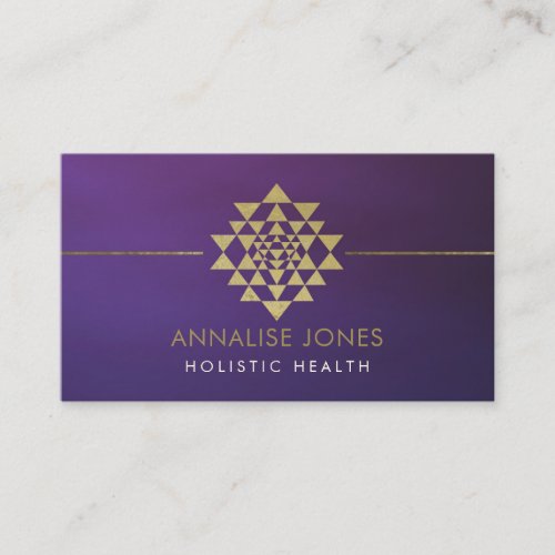 Golden Sri Yantra   Sri Chakra on purple Business Card